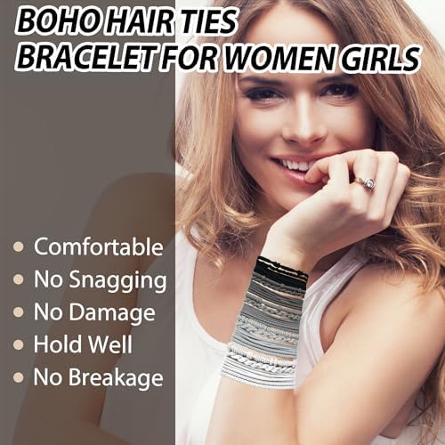 KANPRINCESS 20PCS Boho Hair Accessories, Elastic No-Damage Hair Ties, Cute Bracelets for Women and Girls - All Day Hold for Thick, Thin Hair, and Ponytails - Image 4