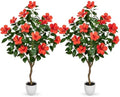 Briful 49.6" Artificial Hibiscus Trees 2 Pack, Faux Tropical Plants, Red by Briful
