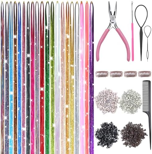 Hair Tinsel, 20 Colors Hair Tinsel Kit, 8000 Strands Tinsel Hair Extensions by Unknown