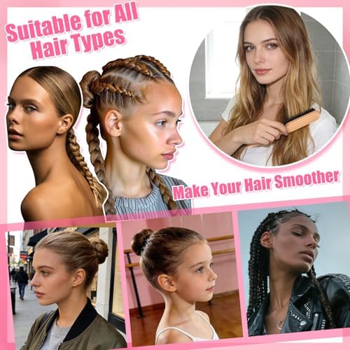 4 Pcs Boar Bristle Slick Back Hair Brush Comb with Hair Wax Stick and 500 Elastic Hairs Bands for Women Men Sectioning, Parting - Image 7