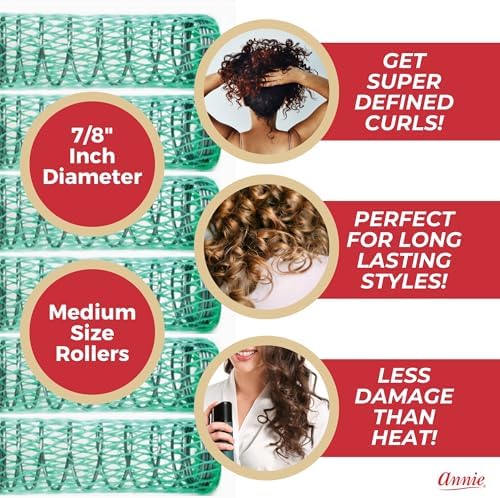 Annie Wire Mesh Rollers – Medium 7/8 Inch Hair Curlers for Defined Curls & Waves, Heatless Styling Tools for All Hair Types – 12 Count (Green) - Image 3