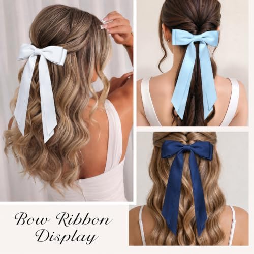 6PCS Blue Tone Hair Bows, Large Ribbon Bow Hair Clips for Girls Women Cute Ponytail Holder Accessories for Toddlers Kids Teens - Image 5