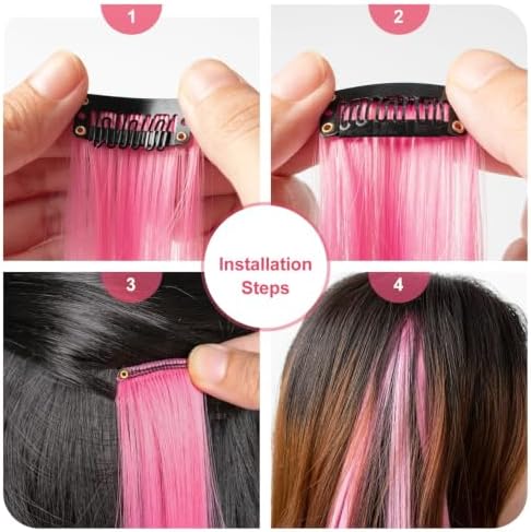 Pink Hair Extensions Clip in Colored Hairpieces Party Gift 14 PCS - Image 4