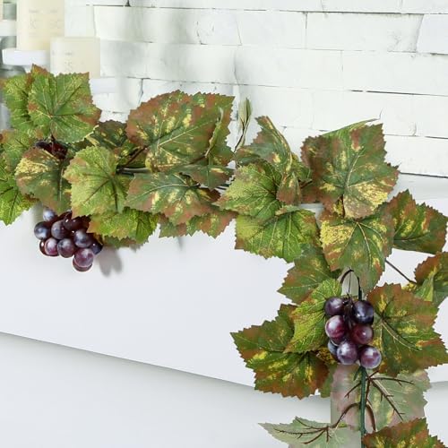 Artificial Grape Leaf Garland Vine Plant, 6.5 ft, Light Green by Glitinsel