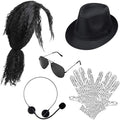 80s Pop Rockstar Dance Costume Accessories,Balck Curly Wig Sequins Gloves Sunglasses Performance Costume Kit by Matiniy