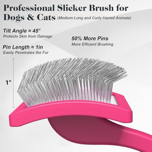 2PCS Slicker Brush for Dogs & Pet Comb,Professional Dog Grooming Brush (Goldendoodles,Poodles,Labradoodles) with Extra Long Pins to Effectively Remove Tangles, Knots and Mats (Pink, Large) - Image 3
