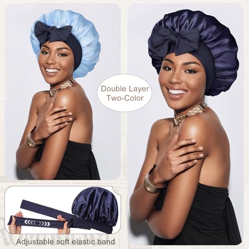 CHLINS Double Layer Satin Bonnet for Sleeping, Hair Bonnet for Curly Hair - Image 2