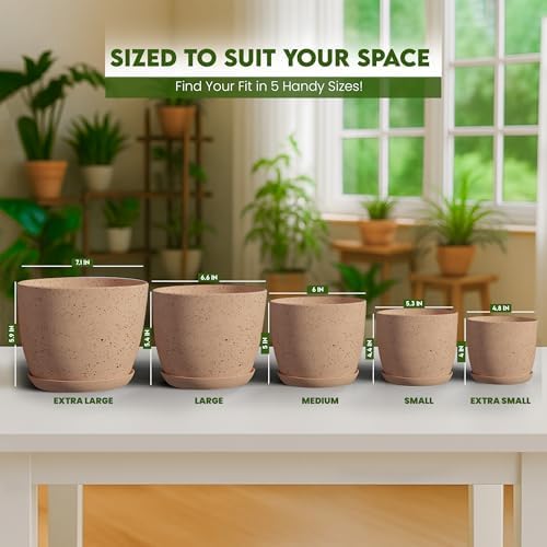 Plant Pots Indoor with Drainage 10 Pack Planters Spotty Peach Pink - Image 2