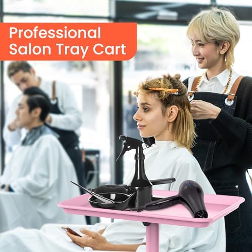 TASALON Premium Salon Tray on Wheels, Aluminum Salon Rolling Tray Trolley for Salon Essentials, Adjustable Height Provides Ample Storage for Hairstylist, Tattoo and Clinic Use - Pink - Image 6