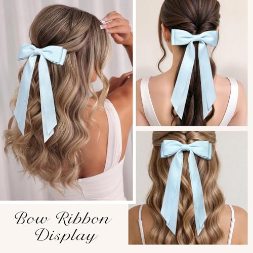2PCS Blue Hair Bows, Large Ribbon Bow Hair Clips for Girls Women Cute Ponytail Holder Accessories for Toddlers Kids Teens - Image 5