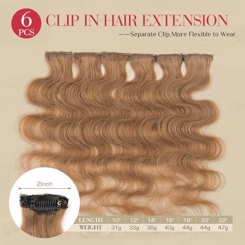 Rich Choices Clip In Hair Extension Real Human Hair-Wave/Curly 6 Pcs Single Clip Hairs Extension for Women-Invisible Mini Clips in Hairpieces for Thin Hairs-14 Inch #6 Light Brown - Image 2