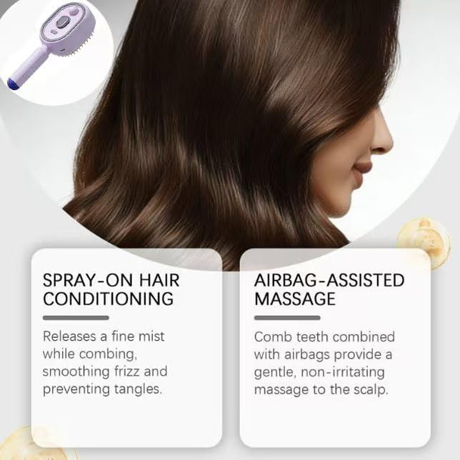 Electric Spray & Massage Hair Brush, 2026 Electric Steaming Massage Care Brush, Relieve Hair Tangles & Dryness, Works Beautifully on Curly, Straight, Thick, Thin, Long, or Short Hair, (Purple) - Image 4