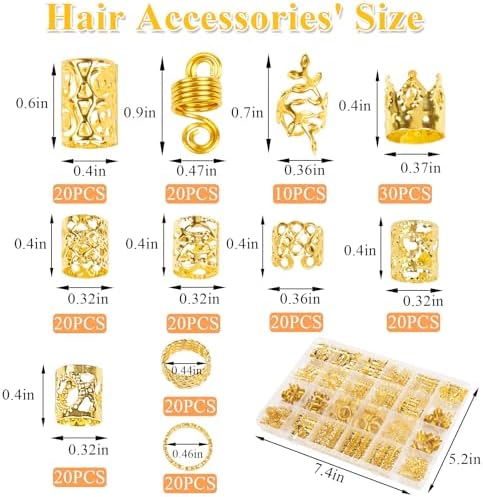 220 Pcs Viking Gold Hair Accessories for Braids Loc Jewelry for Women Hair Dreadlock Metal Hair Beads Rings Cuffs for Braids Beard Decoration Gold - Image 2