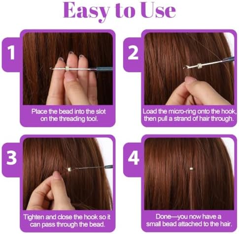 4 Pcs Hair Extension Loop Tool Needle Threader Micro Links Hair Kit - Image 6