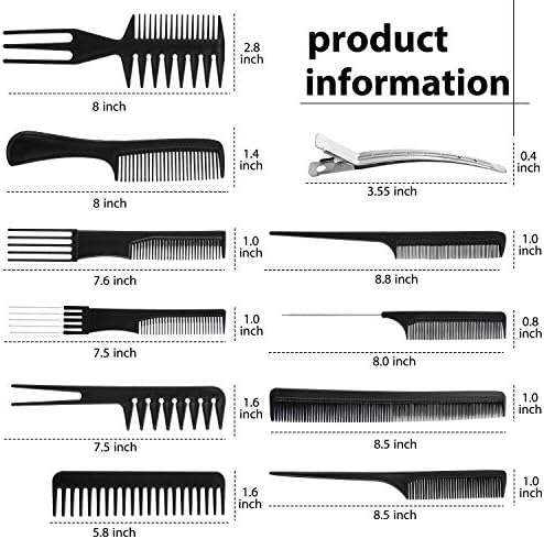 Boao 20 Pcs Hair Comb Set with 10 Metal Clips for Salon Barber, Black - Image 2