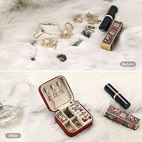 TRODANCE Mini Jewelry Travel Case, Small Portable Jewellry Organizer Box Portable Display Storage Box for Rings Earrings Necklaces, Gifts for Girl, Women, Wedding, Birthday,New Year,Christmas(Red) - Image 5