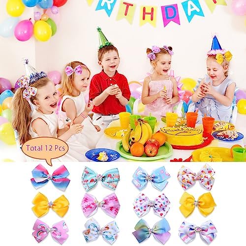 5 Inch Hair Bows for Girls,Colorful Rainbow Heart Girls Hair Bows - Image 6