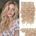 Rich Choices Clip In Hair Extension Real Human Hair-Wave/Curly 6 Pcs Single Clip Hairs Extension for Women-Invisible Mini Clips in Hairpieces-16 Inch #22BP613 Champagne Blonde Balayage by RichChoices