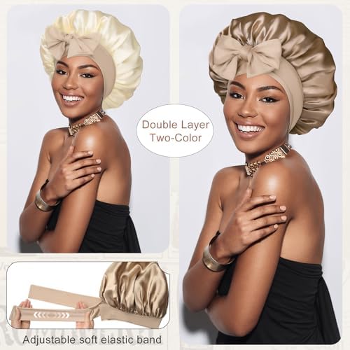 CHLINS Double Layer Satin Bonnet for Sleeping, Hair Bonnet for Curly Hair - Image 2