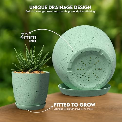 Plant Pots Indoor with Drainage 10 Pack Multi-Size Planters Set Spotty Mint - Image 3