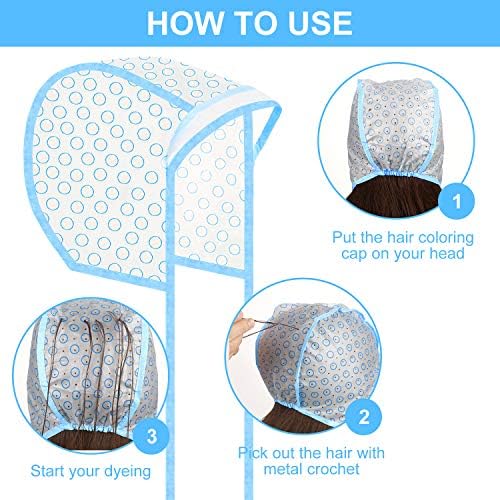 3 Sets Hair Coloring Kit, Includes PVC Hair Coloring Caps with Styling Tools, Disposable Dye Shawl, Gloves, Brushes for Dyeing(Blue) - Image 3