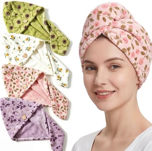 4 Pack Microfiber Hair Towel Wrap Set, Hair Towels for Women by BEAQLIO