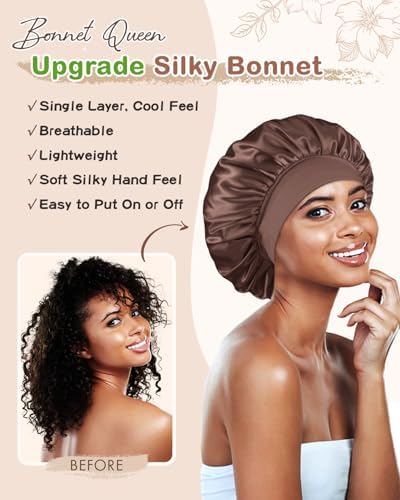 BONNET QUEEN Silk Bonnet for Sleeping Women Satin Bonnet Hair Wrap with Elastic Wide Band Sleep Cap for Curly Hair Night Cap - Image 6