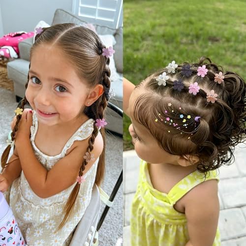 100Pcs Colorful Mini Flower Hair Clips Set, TEBIEKOY Small Hair Clips Mini Mouse Ear Hair Claw Clip Cute Jaw Clips Hair Pins Hair Barrettes Tiny Flower Hair Accessories for Women (Neutral) - Image 3