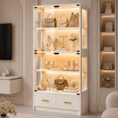 Lamtor 67" Glass Display Cabinet for Purses & Jewelry | White by Lamtor