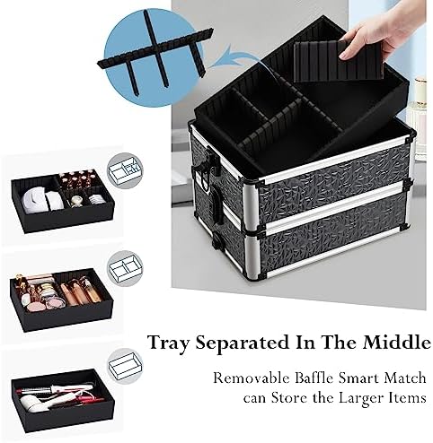 Stagiant Rolling Makeup Train Case Cosmetology Case on Wheels 4 in 1 Large Cosmetic Case with Wheels Makeup Travel Case with Keys Nail Kits Organizer Artist Salon Storage Traveling Cart Trunk Tricolor - Image 4