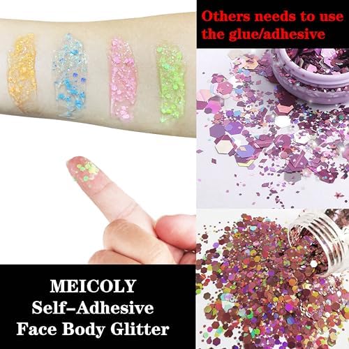 MEICOLY Neon Orange Body Glitter Gel,UV Blacklight Chunky Face Glitter Gel,Glow in The Dark Hair Glitter Paint,Singer Concert Music Festival Rave Accessories,Halloween Glitter Makeup for Women - Image 4