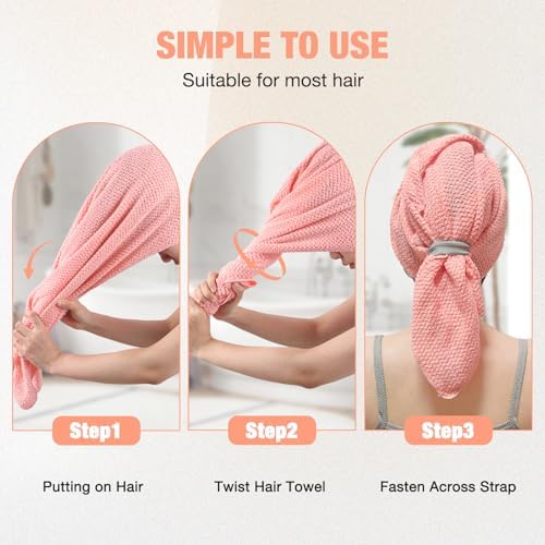 3 Pack Microfiber Hair Drying Towels for Women, Super Absorbent Microfiber Hair Towel for Curly Hair, Hair Drying Towel Wrap for Hair Care with Elastic Strap - Image 2