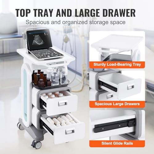 VEVOR Medical Trolley Cart with 2 Drawers & Wheels, Rolling Utility Cart - Image 5