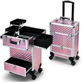Rolling Makeup Case with Drawer Cosmetology Case on Wheels Makeup Trolley Sliding Drawer Makeup Travel Case for Esthetician, Mobile Stylist, Manicurist Barber Case Traveling Cart Trunk Glitter Pink by Hododou