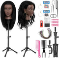 100% Human Hair Mannequin Head 20"-22" with 30" Tripod Stand, Cosmetology Manikin Doll Head Real Human Hair for Braiding Hairdresser Practice Styling by Twowin