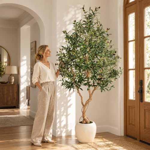 7ft Artificial Olive Tree with Tall Exquisite Planter Realistic Faux Olive Tree with Thick Trunk and Lifelike Leaves - Large Fake Olive Tree for Home Living Room Office Decor - Image 5