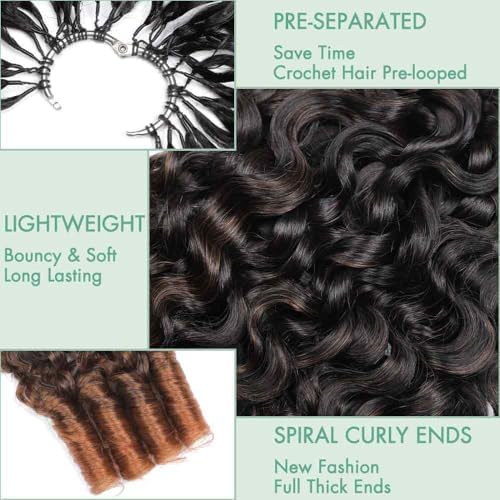 Burmese Curly Bundles Human Hair 24 Inch 50g 40 Strands Pre-separated Invisible Burmese Curly Human Hair with Spiral Curl T30# Ombre Reusable Lightweight Crochet Hair Extensions - Image 4