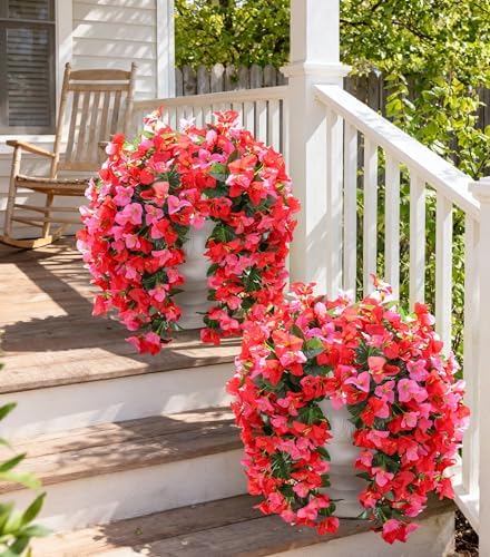 Faux Bougainvillea Artificial Flowers Plants for Outdoors Outside Decoration, 2 pcs Fake Flowers Realistic UV Resistant Silk Long Trailing Vines for Front Door Porch Planter Urn Patio Balcony Yard,Mix - Image 3