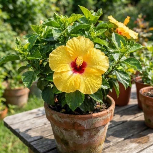 4 Yellow Hibiscus Live Plants, Flowering Shrubs, 488" Tall - Image 2