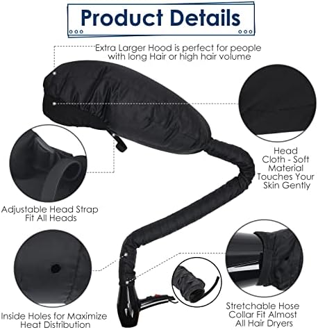TEPENAR Bonnet Hair Dryer Attachment: Upgraded Extra Large Hooded Hair Dryer Adjustable Soft Blow Dryer Caps - Easy to Use for Natural Curly Textured Hair Care Styling Fast Drying - Image 5