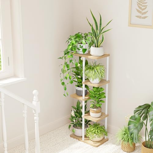 Bamworld Plant Stand 5 Tier Corner Shelf for Multiple Plants White - Image 3