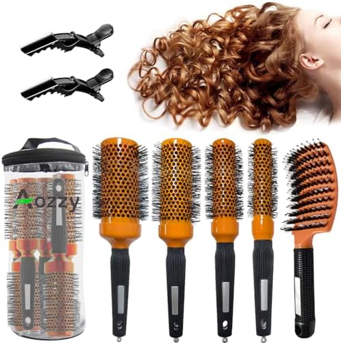 5pcs Round Brushes for Blow Drying&Boar Bristle Detangling Hair Brush by Aozzy