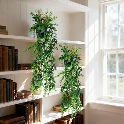 Artificial Hanging Plant 2 Pcs Faux Eucalyptus Vine Ivy Vine Faux Plant Fake Potted Greenery for Wall Living Room Home Shelf Office Bathroom Outdoor Indoor Decor (Type 5) - Image 3