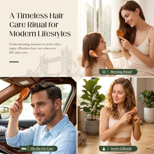 Mini Boar Bristle Hair Brush for Women Men, Small Travel HairBrush - Image 5