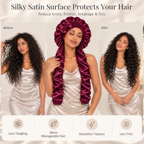 Bonnet for Braids Long Hair Double Layer Silk Satin Bonnet Bounce Curl Caps Women Sleeping Samurai Wrap Hair Hose Cap 2 in 1 - Image 6