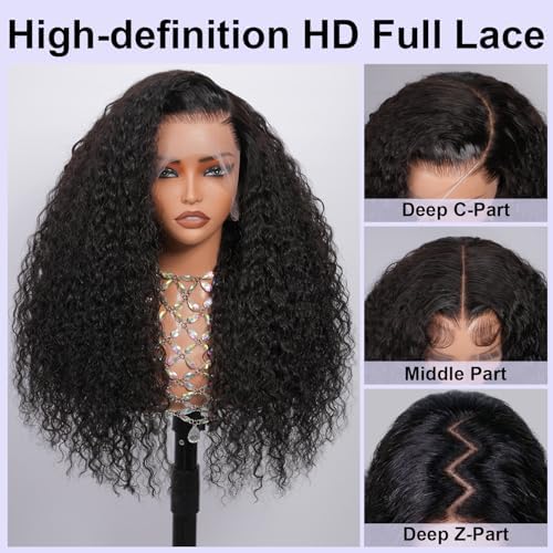 FASHION PLUS Full Lace Human Hair Wigs Curly Wave Human Hair Wigs, 22Inch Invisible Curly Full Lace Frontal Wigs, 15A Grade 200% Density Pre Plucked Virgin Human Hair 100% Hand-tied, Natural Color - Image 2
