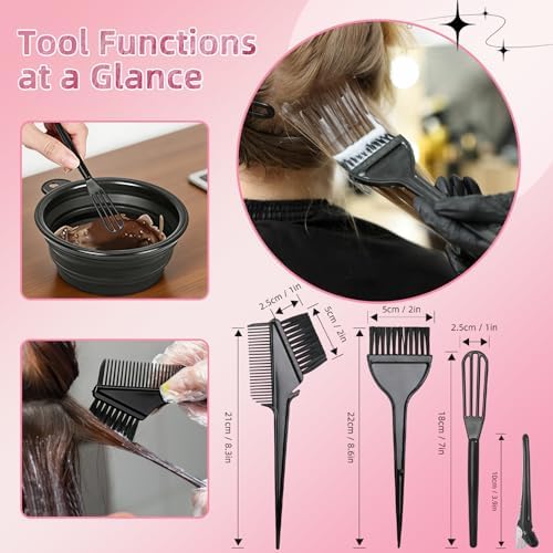 ROOHUA 8 Pcs Hair Dye Kit with Brush, Reusable Home Salon Color Hair Tools - Image 3