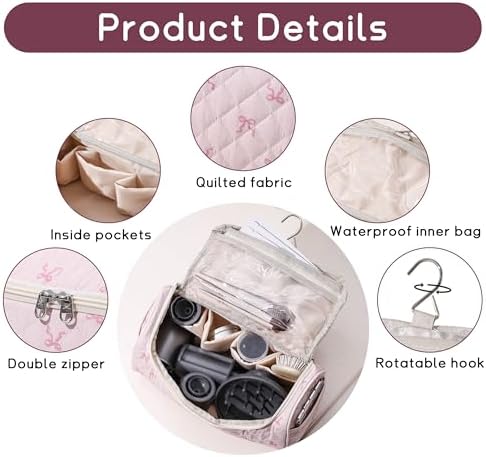 GISMTR Quilted Hair Tools Travel Case, Cotton Portable Storage Bag with Hanging Hook for Hair Curler Accessories, Cute Dustproof Travel Organizer - Image 3
