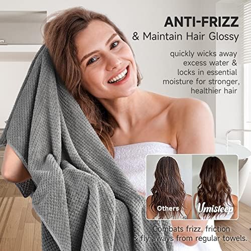 Umisleep Extra Large Microfiber Hair Towel, Ultra Absorbent, Grey - Image 3