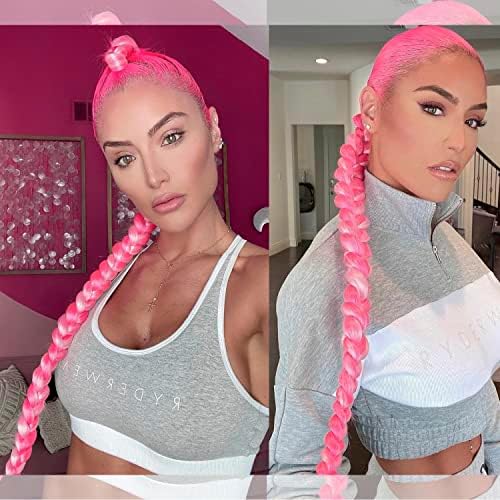 LyoRuSi 2 Pack 34 Inch Pink Long Braided Ponytail Extension with Hair Tie - Image 6